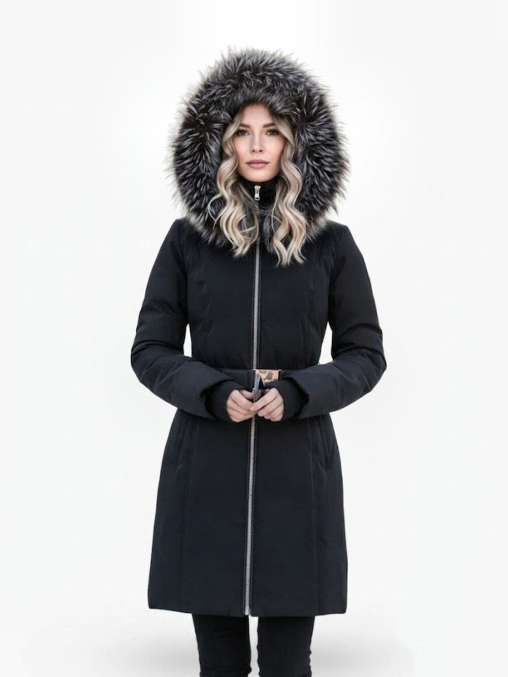 SOIA & KYO Christy-Xn Down Coat, Black With Silver Fox Fur - Women's Small, NWOT